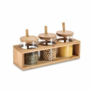 Home 3 tubs dkd home decor 31 x 11 x 10,5 cm natural bamboo borosilicate glass